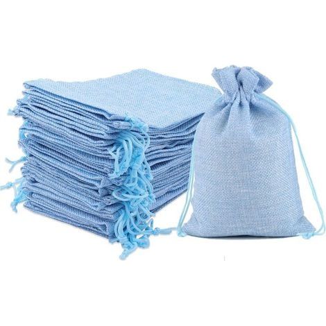 Pochettes Sachets en Lin Chanvre, Sac Toile de Jute avec Cordon de Serrage, Pochette Lin Réutilisable pour Mariages Bijoux la Fête Bricolage 20pcs 7x9cm (Bleu) (1/5)