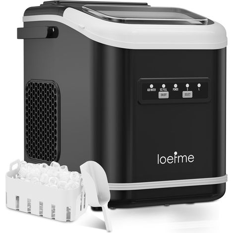 LOEFME – Machine à glaçons compacte – 12kg en 24h – 2 tailles de glaçons S et L – Poignée et cuillère à glace incluses – Design compact pour maison et bureau
