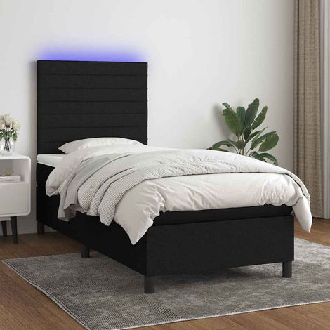 Cama box spring colchón y luces LED tela negro 90x190 cm (1/5)