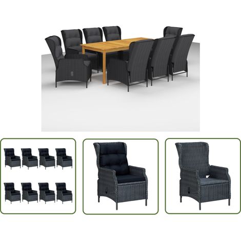 The Living Store Ensemble à manger de jardin 9 pcs Gris foncé - Salon De Jardin - Mobilier De Jardin - Set De Jardin - Table De Jardin - Chaises De Jardin (1/5)