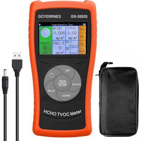 Moniteur de qualité de l'air 3-in-1, GR-5800S Détecteur Formaldéhyde,détecteur de HCHO/TVOC/PM2.5/PM10, Détecteur de gaz de Multifonctionnel, avec écran LCD pour la Maison et Le Bureau (1/5)