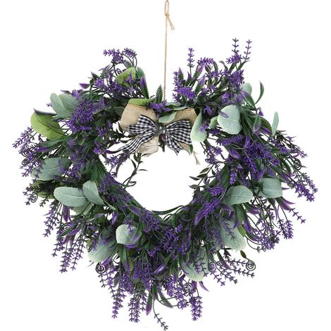 Couronne Décorative en Forme de Cœur avec Feuillage Artificiel et Lavande pour Porte d'Entrée - 42CM-KZQ (1/3)