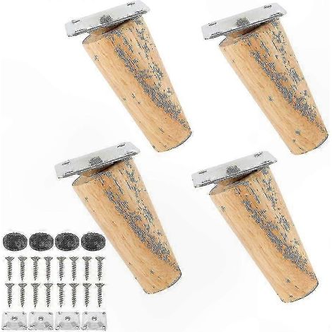 Ensemble de 4 pieds de meubles en bois massif, comprenant des patins antidérapants, une plaque de montage et des vis, adaptés aux lits, armoires et tiroirs (8 cm, inclinés). (1/5)
