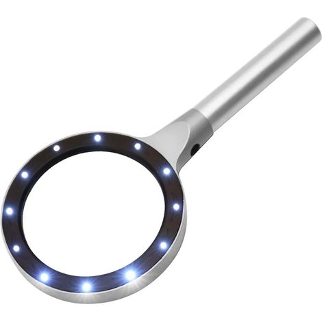Loupe Éclairantes Loupe Grossissante 5X 10X Grande Loupe avec 2 Niveau 12 LED Alliage d'aluminium Coquille Loupes de Lecture Loupe à Main Loupe Seniors pour Inspection horloger Journaux (1/6)
