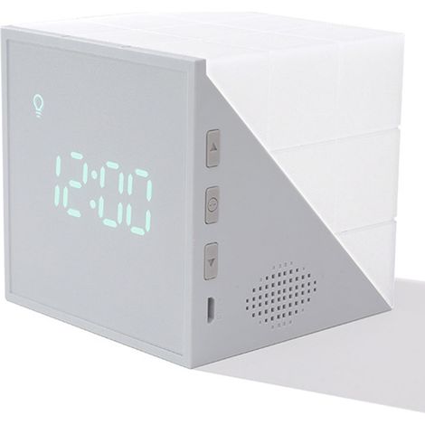 Lampe de réveil avec lampe de chevet colorée, simulateur de lever de soleil, fonction température/date/compte à rebours, fonction de chargement USB (grise)