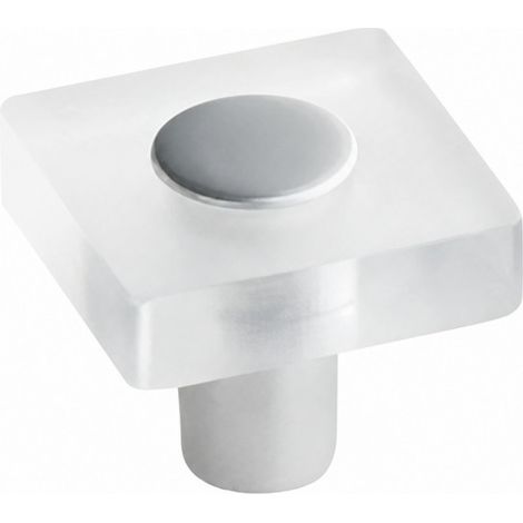 Pomello quadrato in PVC, trasparente, 30x30 mm, H.26 mm, 1 pezzo con viti.