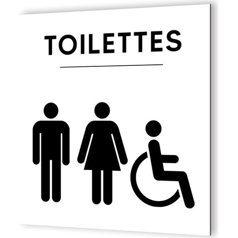 Pictogramme WC Trio - Plaque de porte en Dibond blanc - Pictogrammes noirs - 20x20 cm, épaisseur 3 mm, fixation multiple (1/5)