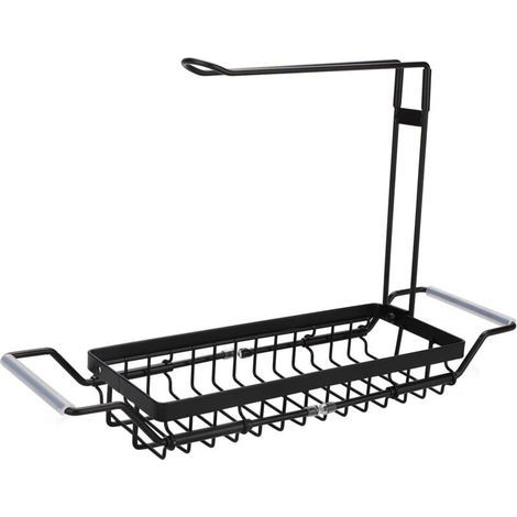 Porte-éponge Télescopique en Acier Inoxydable pour évier sur évier avec Porte-serviettes en Torchon Organisateur D'évier de Cuisine Extensible, étendoir pour évier de Cuisine(noir) (1/5)