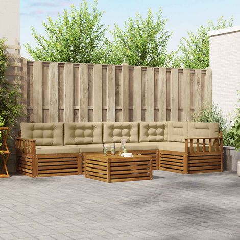 vidaXL Outdoor-Sofagarnitur mit Kissen 6 pcs Natur und Beige (1/5)