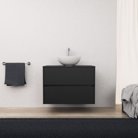 Inda - Mobile bagno L.80 con lavabo in appoggio / Nero opaco 2