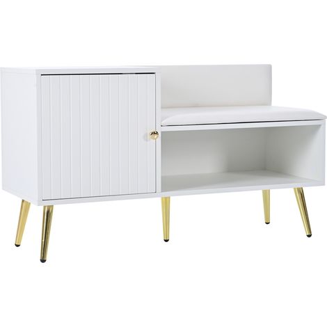 Panca scarpiera con contenitore bianca e oro 100x38x58 cm con seduta imbottita (1/5)