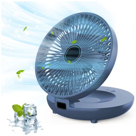 Bleu Ventilateur de Bureau portable Rechargeable USB 1200mah avec 3 Vitesses Ventilateur Mural Pliable pour Chambre Cuisine Yoga (1/3)