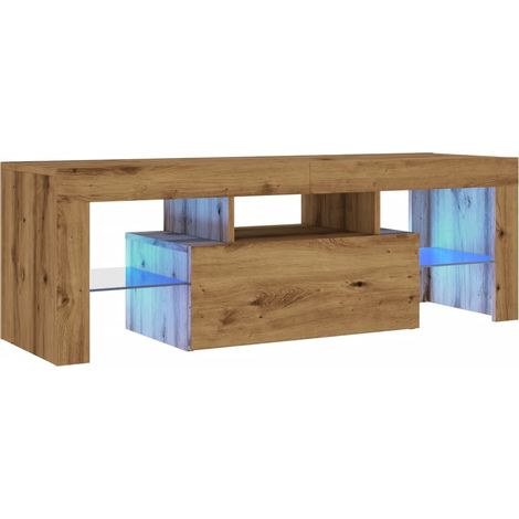 Porta TV multimediale scaffale TV credenza televisione sala da pranzo soggiorno camera da letto con luci a LED rovere lavorato a mano derivati del legno marrone 020026710