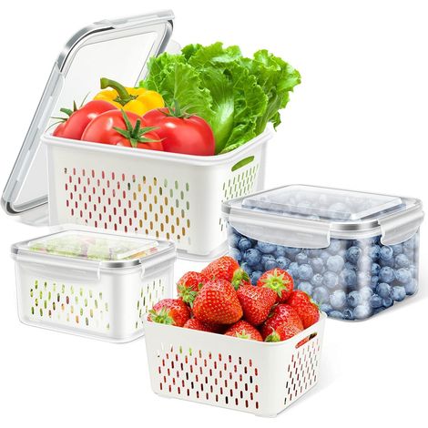 Set di 3 contenitori ermetici per la conservazione in frigorifero - Impilabili - Riutilizzabili - Per frutta e verdura - Con coperchio (1/5)