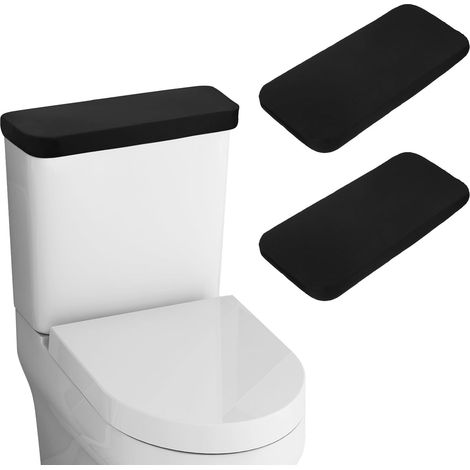 Set di 2 pezzi composto da coperchio per cassetta WC e copriwater - universale in poliestere, morbido e assorbente - con fondo elasticizzato - Per l'arredamento del bagno - nero (1/5)