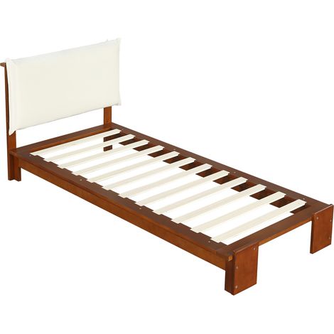 Cama tapizada individual marrón oscuro 90x200 cm con cabecero acolchado y somier de láminas (1/5)
