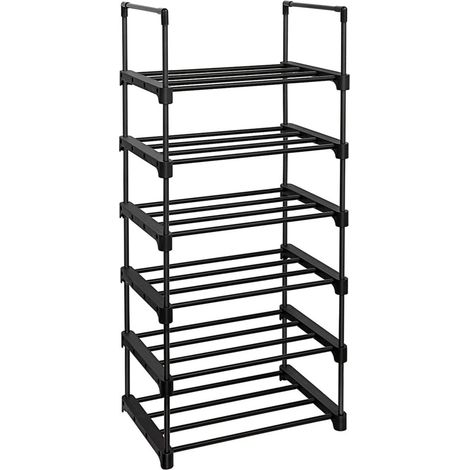 Scarpiera a 6 ripiani mobile contenitore versatile struttura in ferro personalizzabile salvaspazio per ingresso soggiorno camera da letto 45 x 30 x 106 cm nera 120003578