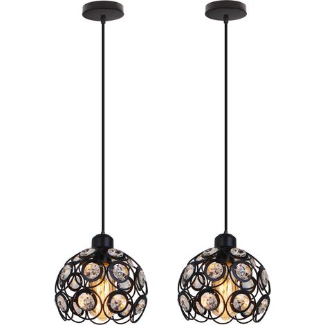 (2PCS) Ø20CM Lustre Rétro Classique Suspension Luminaire Moderne Cristal Plafonnier Créative En Métal Pour Chambre Bar Bureau Noir