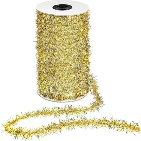 Ghirlanda natalizia in lamé, ghirlanda per albero di Natale, ghirlande metalliche, ghirlande decorative natalizie, nastro lucido e sottile per albero di Natale (oro)