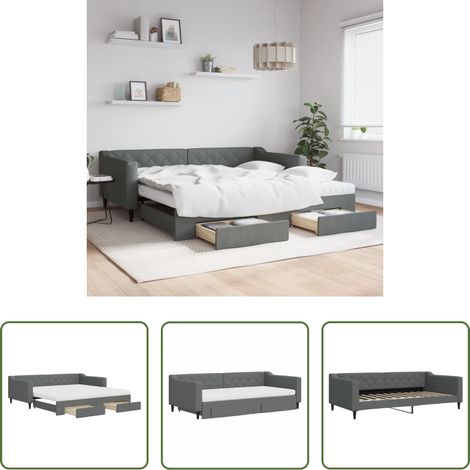 vidaXL Sofa mit Bettfunktion - Tagesbett Ausziehbar mit Schubladen Dunkelgrau 100x200 cm Stoff (1/5)