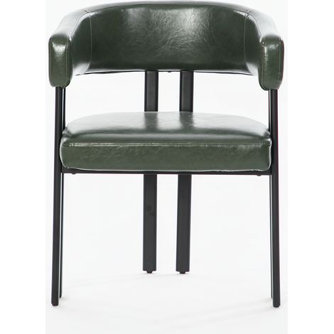 CHICFURN Sedia da pranzo verde in ecopelle con braccioli e struttura in metallo (1/5)