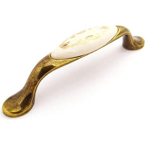 Porzellangriff VENUS BA 96 mm Cremefarbig / Messing Antik - Gold (1/4)