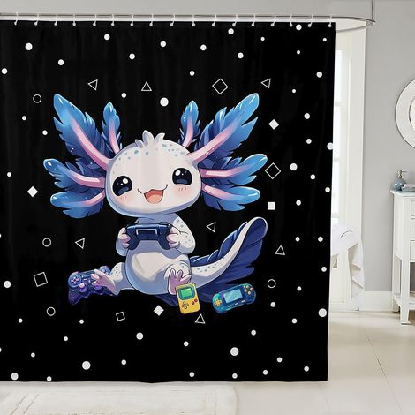 Rideau Douche 180x210cm Axolotl Mignon Rideaux de Douche Consoles de Jeu Gaming Rideau de Baignoire Salamandre Kawaii Rideaux Salle de Bain Vie Marine Océanique Dessin Animé - 180L X 210H cm (1 Pannea (1/5)