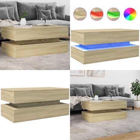 Table basse avec lumières LED chêne sonoma 90x50x40 cm - Table Basse Design - Table Basse Led - Table Basse Lumineuse - Meuble Salon - Table D'appoint - Home & Living (1/5)