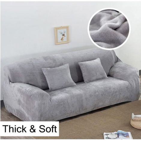 Housse de Canapé Velours 2Places 145-185cm Élastique Spandex Revêtement de Canapé Épais Gris (1/4)