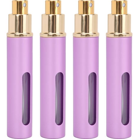 Lot de 4 flacons de parfum en verre de 10 ml, vides et rechargeables, à pression, violets. (1/5)