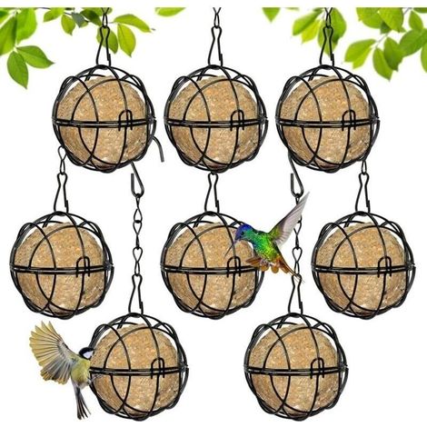 8-teiliges Set mit Fettkugelhaltern, hängender Vogelfutterspender mit S-förmigen Haken, runder Vogelfutterspender für den Außenbereich, für Gärten, Balkone, Höfe und Dschungel (1/4)