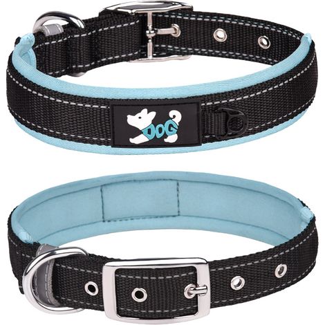 Collier pour chien, collier pour chien moyen et grand, collier réfléchissant doublé en néoprène, bleu clair (1/4)