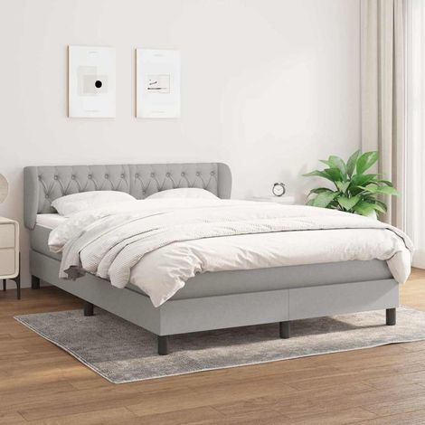 Cama box spring con colchón tela gris claro 140x200 cm (1/5)