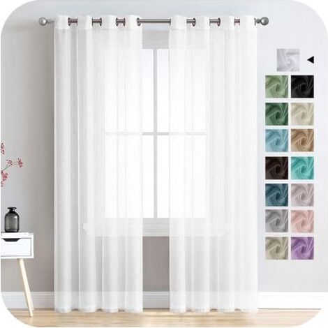 TAISHENGDA-Kurzer halbtransparenter Vorhang mit Ösen in Leinenoptik Jalousien Gardinen Schals für Wohnzimmer Schlafzimmer Kinderzimmer Weiß 140×260cm (H×B) 2er Set (1/5)