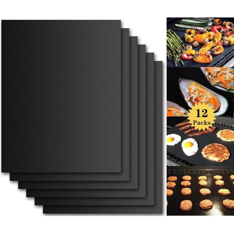 MINKUROW Tappetino Per Barbecue (Confezione Da 12) 40 X 33 Cm Per Grigliare E Cuocere Tappetino Antiaderente Per Barbecue Tappetino Per Grigliare Extra Large Per Carbone, Grill A Gas E Forno Riutilizz (1/5)