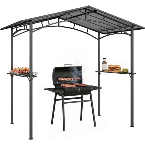 Abri de jardin 2,5 x 1,5 m avec étagères en métal noir et toit en polycarbonate idéal pour barbecue extérieur (1/5)