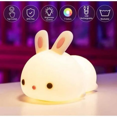 Veilleuse Lapin - LED Rechargeable - Pour Chambre Enfant et Bébé - 1 Pièce (1/4)