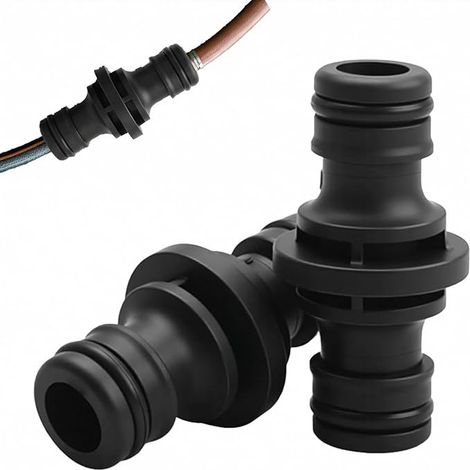 Conector de manguera de doble cara, accesorios universales para manguera de jardín de 1/2" negros - Conectores rápidos estancos para riego exterior y cuidado del césped (1/3)