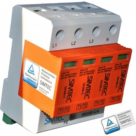 Scaricatore di sovratensione B+C 4P 30kA SIMTEC SM30B+C/4-275 - 85201010 (1/3)