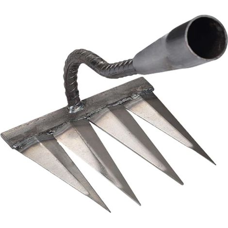 Rastrello da giardino, rastrello per diserbo in acciaio a 4 denti, attrezzo da giardino manuale, scarificatore manuale per prato, zappa da giardinaggio, attrezzi da giardinaggio per semina, diserbo, d (1/4)