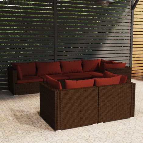 Salon de jardin 7 pcs Ensemble Table et Chaise de Jardin - avec coussins Marron Résine tressée BV711977 - BonneVie (1/5)