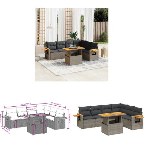 7-tlg. Garten-Sofagarnitur mit Kissen Grau Poly Rattan - Gartenmöbel Set - PE-Rattan Möbel - Outdoor Lounge - Garten Sofa - Balkon Möbel - Home & Living (1/3)