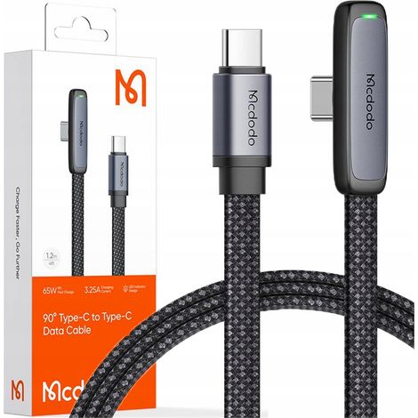 Cavo USB-C Mcdodo angolato per ricarica rapida USB TYPE C 3A 65W nero 2M (1/5)