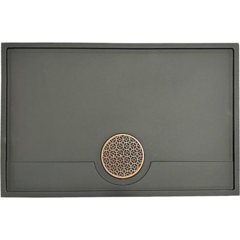 Draining Tea Serving Tray, Stone-Effect Tea Tabletop Panel, Red Round Grid, 52.9 x 36.8 x 2 cm, Integrated Water Outlet, No Need for a Drip Tray (1/5)