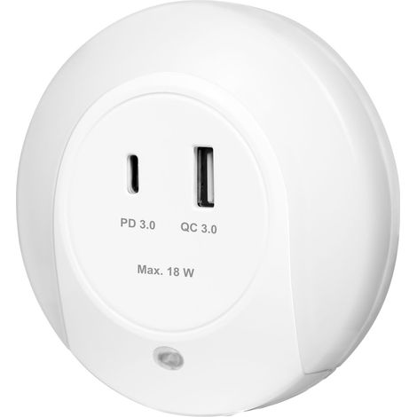 LED-Nachtlicht mit Dämmerungssensor und 18-W-USB-Ladegerät (1/5)