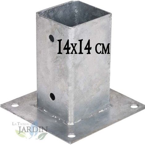Ancrage métallique carré 14x14 cm, base 20x20 cm Support d'ancrage à Visser pour Poteau pour Béton, Clôtures, Gazebos (1/4)