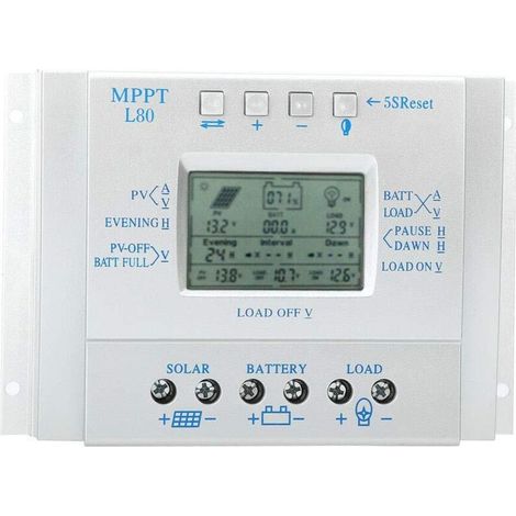 MPPT Charge Controller, MPPT Solar Panel Regulator Charge Controller L-80, 12V/24V 80A LCD Solar Controller