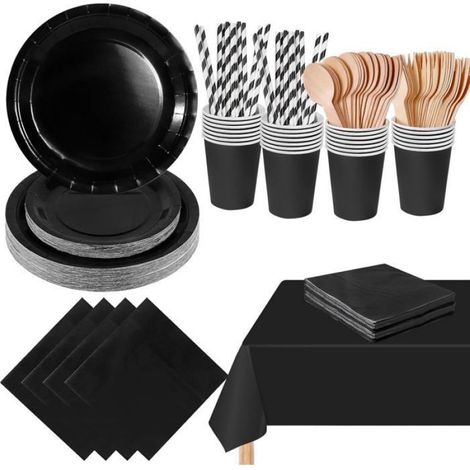 Anniversaire Vaisselle De Fete 169 Pièces Noir Party Assiettes En Papier Set Assiettes De Fête Papier Tasses Serviettesr, Pour Bar (1/5)