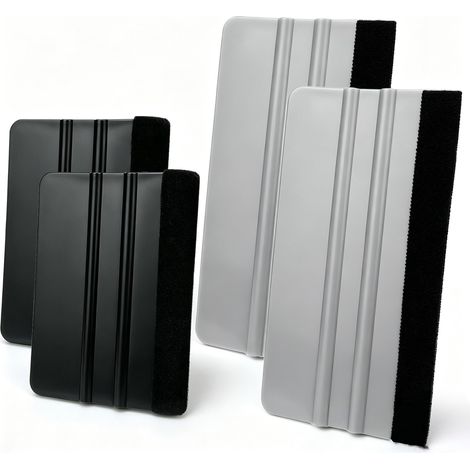 Lot de 4 raclettes en plastique en feutre, avec deux tailles 8 x 15 cm et 7 x 10 cm, pour film de vinyle teinté et papier peint, outil de lissage anti-rayures (1/5)