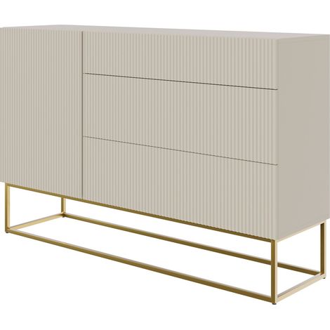 Selsey VELDIO - Sideboard Kommode mit 3 Schubladen, Graubeige Taupe mit goldenem Metallgestell, 140 cm breit (1/5)